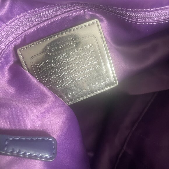 COACH Poppy Plaid Glam Tote Purple red Patent leather trim Bag - Picture 14 of 14